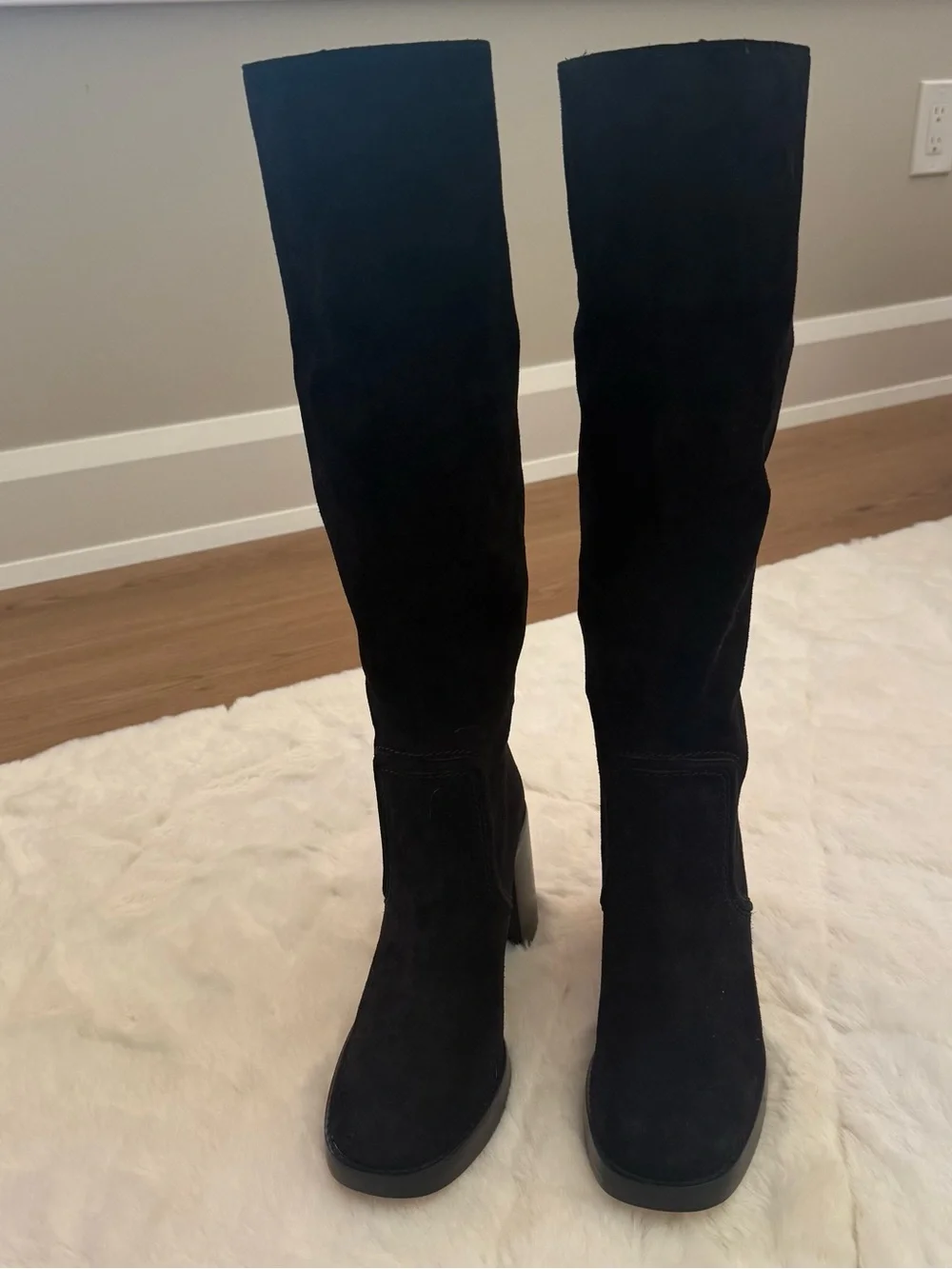 Michael Kors Women's Black Suede Knee-High Block Heel Boots